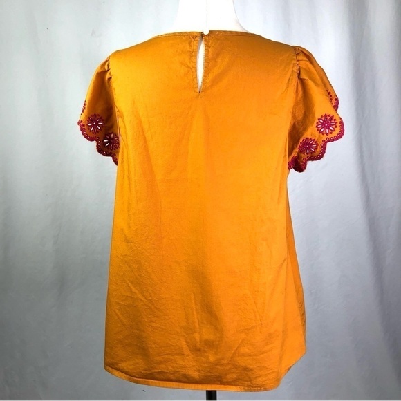 J. Crew Factory turmeric orange cotton blouse flutter sleeves eyelet lace S - Picture 5 of 10